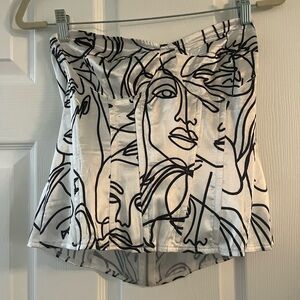 PrettyLittleThing Black and White Abstract Corset Top